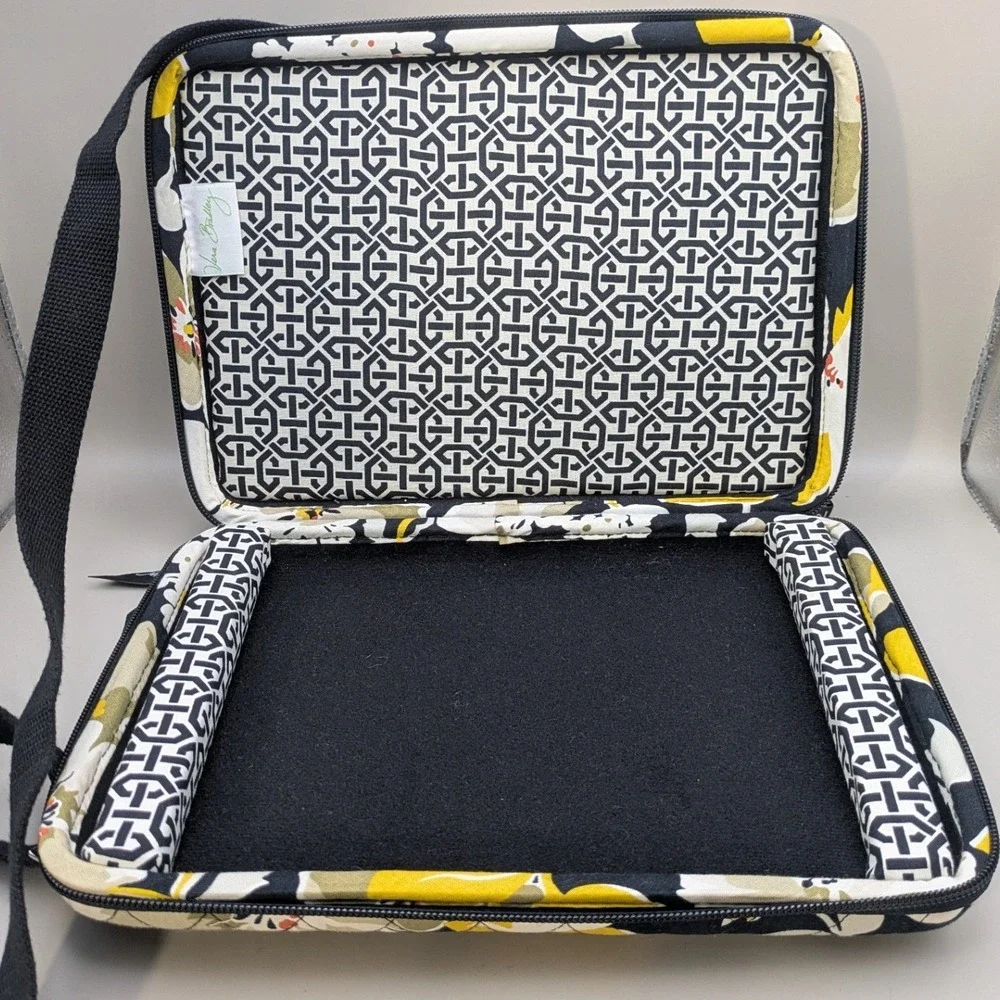 Vera Bradley Baroque Hard Shell Laptop Tablet Case Crossbody Black Yellow 12x8